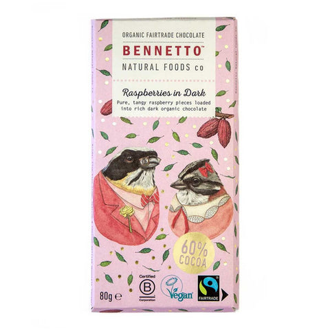 Bennetto Raspberries in Dark Chocolate 80g